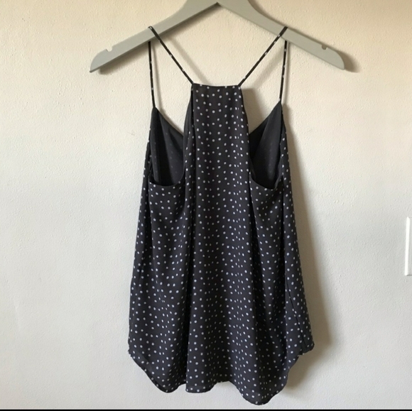 Loft Gray and Blue Polka Dot Raceback Spaghetti Strap Dressy Camisole Tank Top - Picture 3 of 6